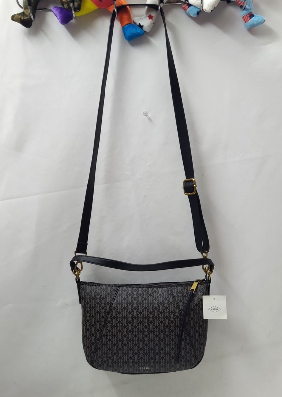 Fossil Skylar Black Brown Leather Zipper Closure Crossbody Shoulder Bag
